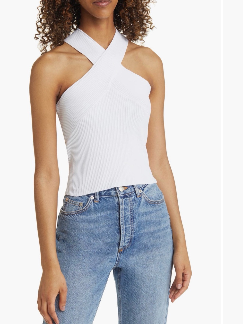 TopShop White Ribbed Crisscross Halter Tank Top